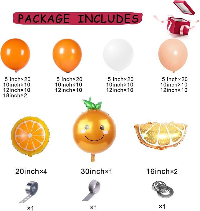 Little Cutie Baby Shower Decorations, 173PCS Orange Balloon Garland Arch kit, Macaron Pastel Orange Balloons, White Balloons for Baby Shower Tangerine Theme Fruit Birthday Party Decorations