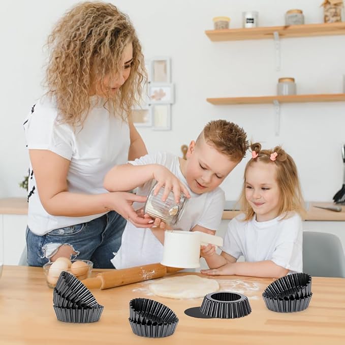 8 Pack Mini Tart Pans 4 Inch with Removable Bottom Round Nonstick Quiche Pan, 1.2 Inch Deep Mini Pie Pans with Oil Brush&Silicone Scrubber Heavy Duty for Baking Fruit Tarts, Dessert
