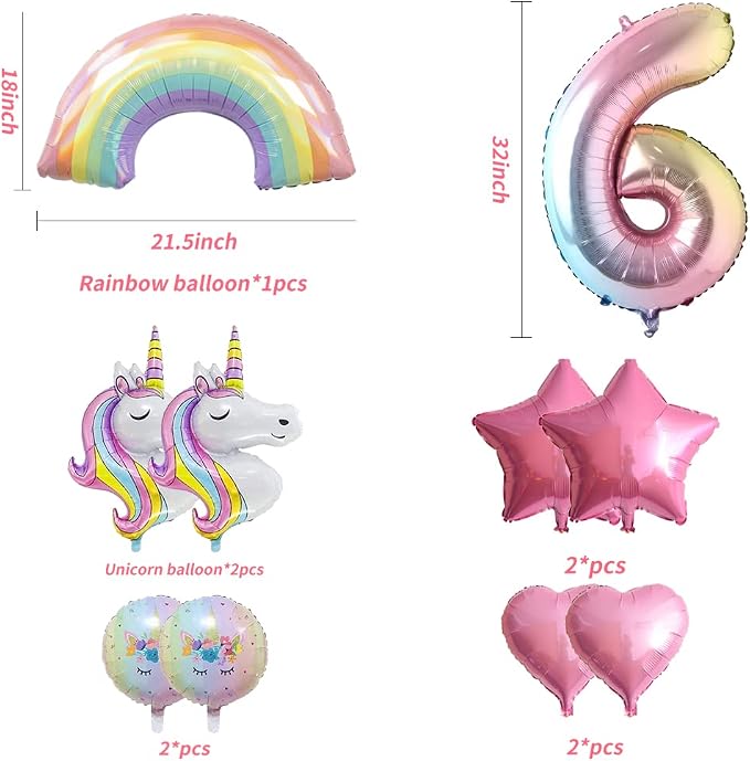 Unicorn Balloons Unicorn Birthday Party Decorations for Girls Foil Balloons Set Macaron and Rainbow Balloon Wedding Baby Shower Party Supplie (number 6)