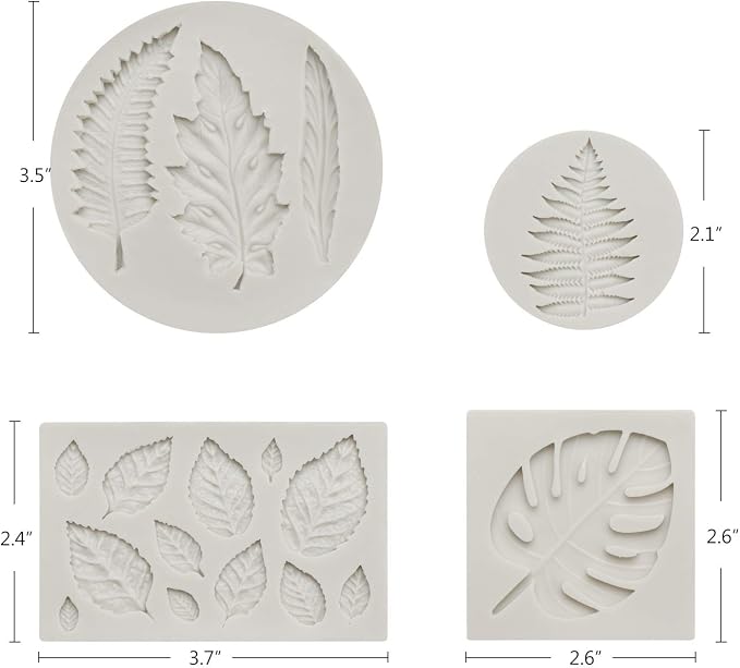 Beasea Leaf Fondant Silicone Mold, 4pcs Leaf Soap Mold Rose Clay Molds Maple Pattern Mold Candy Chocolate Cake Decorating Molds for Sugar Craft