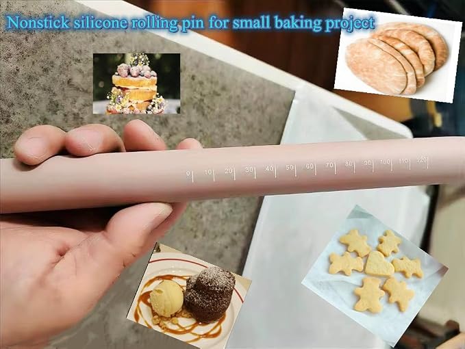 Small stainless Steel Inner Core Silicone Rolling Pin Non-stick Dough Roller(Pink)