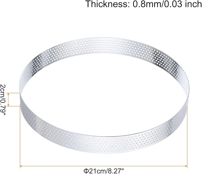 HARFINGTON 3Pcs Stainless Steel Tarts Rings 8.3" Perforated Metal Circle Baking Dessert Mousse Round Cake Ring Non Stick for Home Kitchen Food Cheese Making Tool