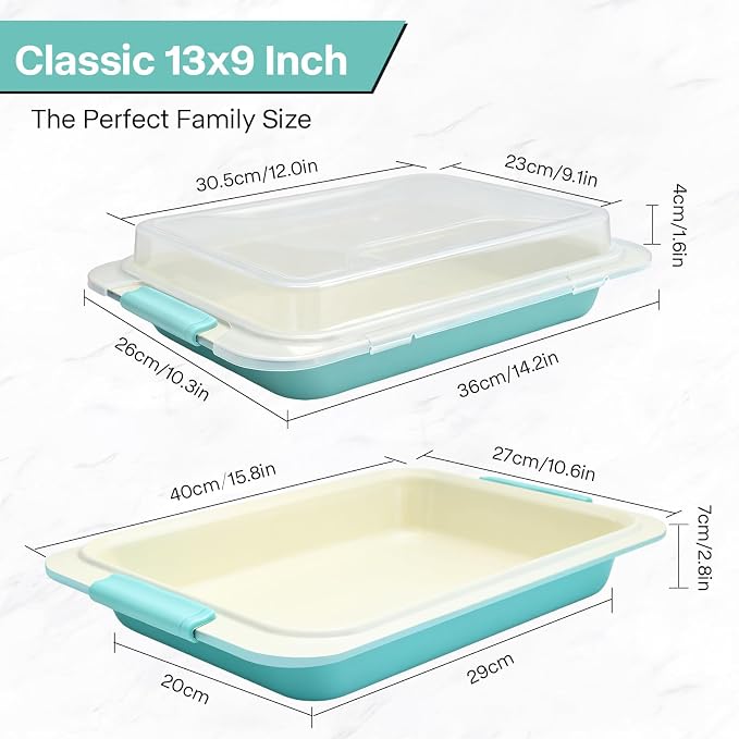 13x9 / 9x13 Baking Pan with Lid, Nonstick Aluminized Steel Cake Pan with Silicone Handles, Covered Bake & Carry Pan for Potlucks, Casseroles, Lasagna & Meal Prep