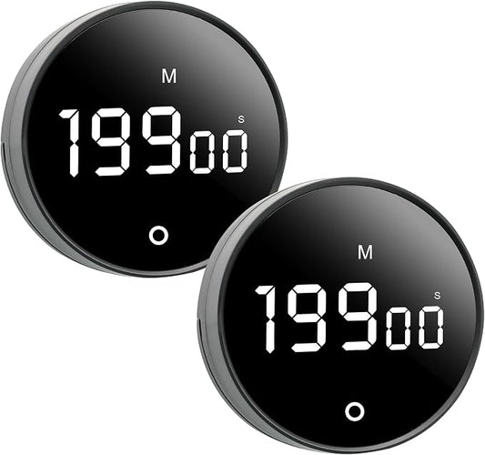 2Pcs Digital Kitchen Timer - Magnetic 199-Minute Countdown Countup Timer with Large LED Display,Volume Adjustable, Visual timers for Cooking,Gym,Meeting,Classroom,Study,Work,Outdoor Activities,Black