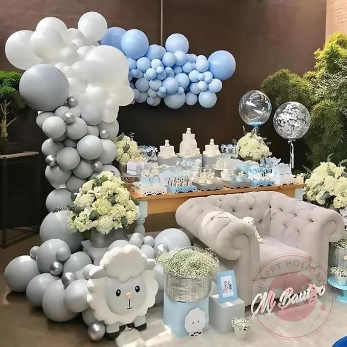 Voircoloria 130pcs Gray Balloons Different Sizes 18" 12" 10" 5" Pastel Gray Balloons for Boys Girls Birthday Baby Shower Gender Reveal Wedding Decorations