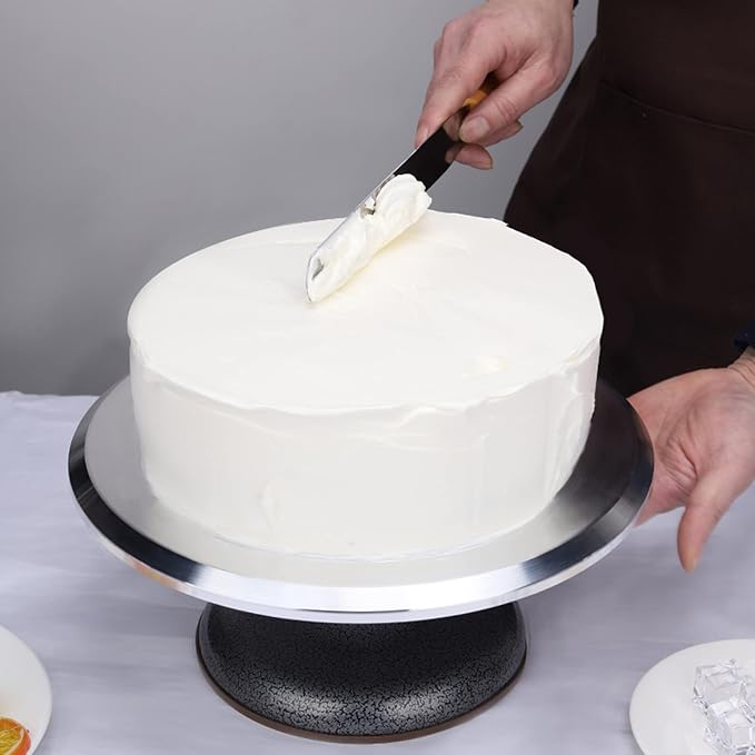 Stainless Steel Revolving Cake Stand 14 Inch 36cm Rotating Cake Turntable with Non-Slipping Silicone Bottom for Cake and Protective Sleeve-Without Protective case 14 inch(With Protective Cove