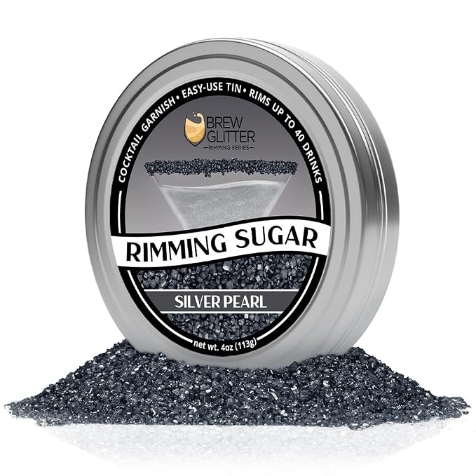 Brew Glitter - Silver Rimming Sugar (4oz, 1x Bar Tin) Cocktail Garnish for Mixed Drinks & Refreshments