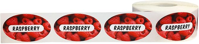 Raspberry Grocery Store Food Labels 1.25 x 2 Inch Oval Shape 500 Total Adhesive Stickers