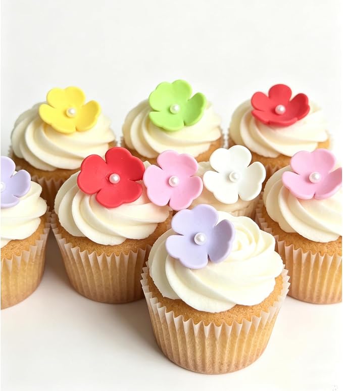 108 Count Edible Flower Cake Decorations, Small Edible Flowers, Sugar Flowers, Cakes & Cupcakes Toppers, Edible Dessert Decorations (0.8 Inch) (3 Petals Mixed Colors)