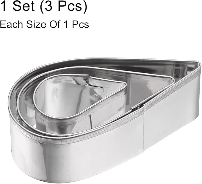 HARFINGTON 3Pcs Teardrop/Raindrop Cookie Cutters Set Assorted Sizes Stainless Steel Water-Drop Rose Flower Petal Cookie Cutters for Pastry Fondant Cake Cookie