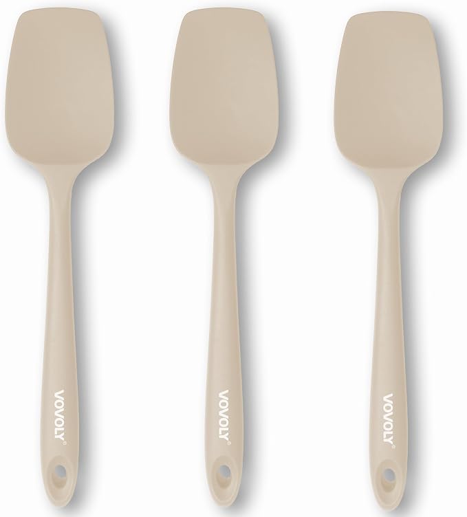 Silicone Spatula Set, High Heat Resistan Rubber Spoon Spatula, Non-Stick Spoonula with Seamless One Piece Design, Flexible Scrapers Baking Mixing Tool,3 Pack, Khaki