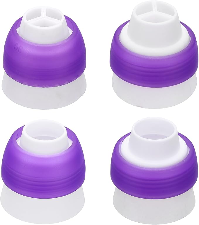 uxcell 4 Pcs Piping Tip Coupler, Plastic 3 and 1 Color Couplers Icing Frosting Piping Bag Reusable Cake Baker Decor Tools Kit for Pastry Cupcake Tips Russian Flower Mouth Nozzles, Purple