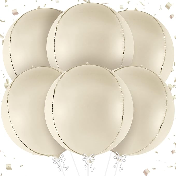 KatchOn, Huge White Sand Balloons Set- 22 Inch, Pack of 6 | Mylar Beige Balloon | White Sand Foil Balloons, Mylar Balloon for Graduation Decorations