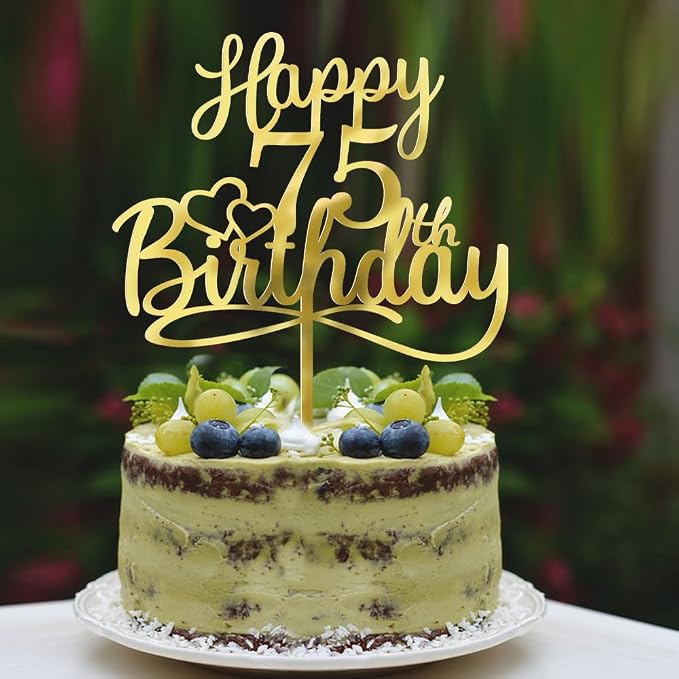 Sleyberoy Acrylic Happy 75th Birthday Cake Topper- Hello 75,Cheers to 75 Years,75th Anniversary/Birthday Party、 men and women Happy seventy five Birthday Selected cake decoration(75th)
