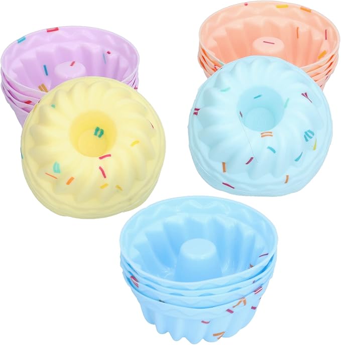 Reusable Silicone Baking Cups, 20Pcs Small Cake Cup Muffin Baking Cups Nonstick Cupcake Liners Fancy Dessert Tray Thread Set
