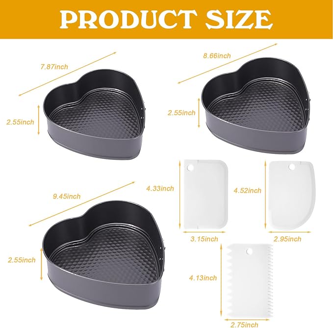 Heart Shaped Springform Pan Set,Not-Stick Cheesecake Pans with Removable Bottom Stainless Steel Bakeware DIY Baking Heart Mold Funny Cake Tins for Kitchen Birthday Valentine Day Wedding