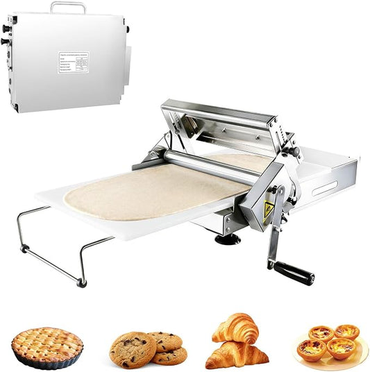 Dough Sheeter Machine - 15.5'' Folding Dough Rolling Machine, Manual Dough Roller, 0.2-27mm Adjustable Thickness Stainless Steel Puff Pastry Roller for Home & Commercial Use 1i4