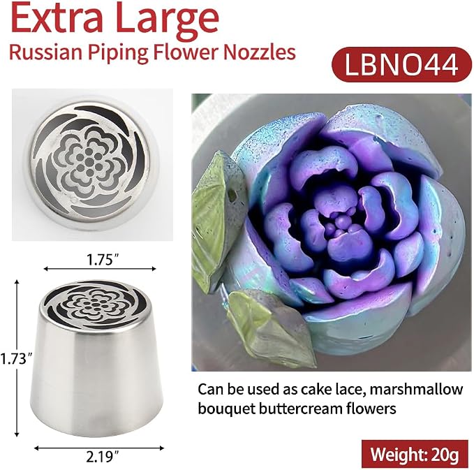 Extra Large Russian Piping Tips for Marshmallows Stainless Steel Flower Frosting Nozzles many styles Cake Decorating Baking tool for Buttercream, Cupcakes Cookies(SL44)