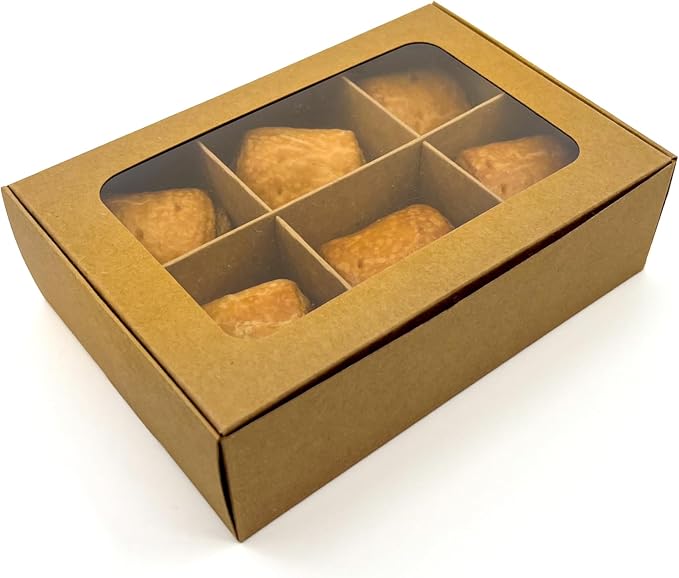 Treat Boxes - 20 ct 6.5 x 4.5 x 2 in Bakery Boxes with Windows and Dividers for Candy, Cookies, Cupcakes, or Bakery Desserts - Chocolate, Treats, and Baked Goods Packaging for Gifting