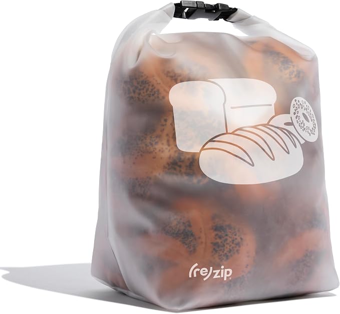 (re) zip Reusable Bread & Bagel Storage Bag – Large 39 Cup Roll Top, Freezer Safe, Airtight When Rolled, BPA-Free Food-Grade PEVA – Keeps Homemade & Bakery Bread Fresher Longer