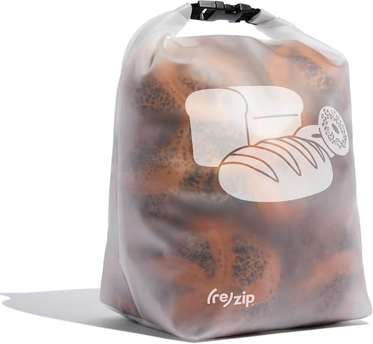 (re) zip Reusable Bread & Bagel Storage Bag – Large 39 Cup Roll Top, Freezer Safe, Airtight When Rolled, BPA-Free Food-Grade PEVA – Keeps Homemade & Bakery Bread Fresher Longer