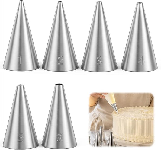 6 Pcs Round Piping Tips Set, Stainless Steel Frosting Tips Professional Pastry Decorating Tip Cake Writing Icing Decorating Tool for Easy Cake Cupcake Dessert Cookies Decoratings