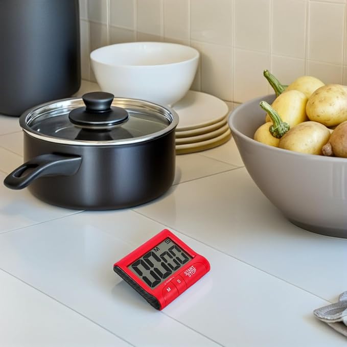 Garneck Red Digital Kitchen Timer with Large LCD Display Loud Alarm Magnetic Back and Easy Operation for Cooking Baking Games and Time Management