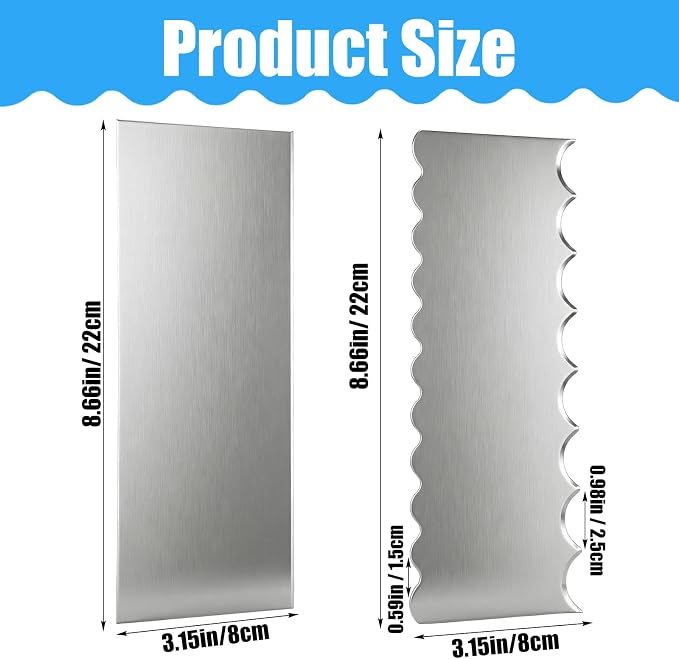 Xinjoduz 2 PCS Stainless Steel Metal Cake Scraper Smoother, 8.7" Double Sided Patterned Stripe Edge Icing Smoother Scraper Cake Decorating Supplies for Frosting Butter Mousse Cream Decoration