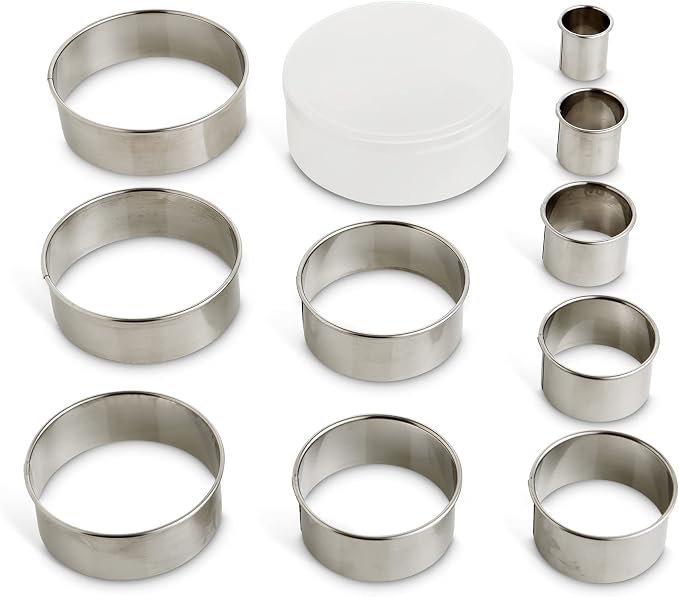 Mrs. Anderson’s Baking Cookie Fondant Cutters, Graduated Round, Stainless Steel, 10-Piece Set with Storage Container