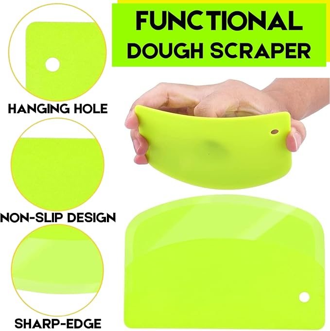 Hard Bench Scraper Dough Scraper - SURDOCA 5.31x3.64'' BPA Free PP Plastic Pastry Bread Baking Making Tools, Cake Bowl Pastry Baking Supplies Cake Dough Fondant Icing Smoother, Green+Pink+White
