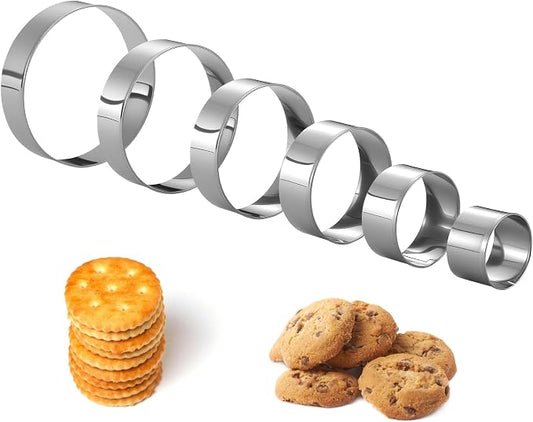6 PCS Round Cookie Cutters (1.5,2,2.5,3,3.5,4 Inch), Stainless Steel Cookie Cutter, Kitchen Baking Utensils,Suitable for Making Cookies, Cakes, pizza and More.