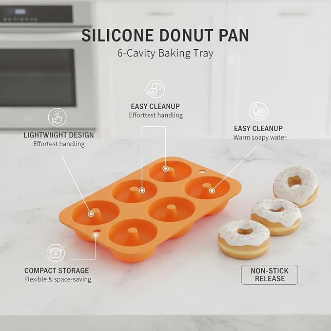 Silicone Donut Pan, 6-Cavity Baking Tray for Oven (1 PC)