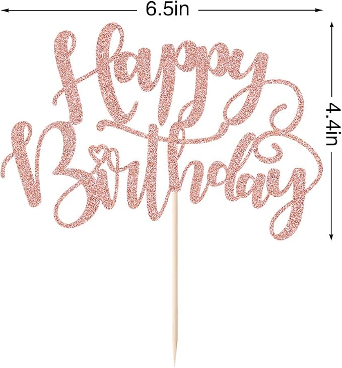 Handmade Glitter Happy Birthday Cake Topper,Birthday Party Cake Decorations, Anniversary/Birthday Party Decoration Supplies (Rose Gold)