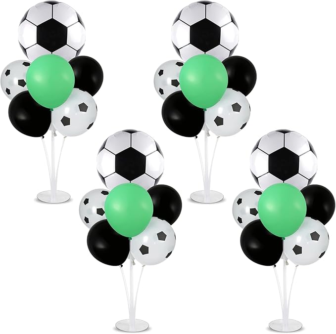 4 Sets Soccer Party Balloons Stand Kit with Soccer Foil Balloons Arch Kit Sport Themed Party Ball Balloon Centerpiece for Tables for 2026 World Game Sports Birthday Anniversary Baby Shower Decoration