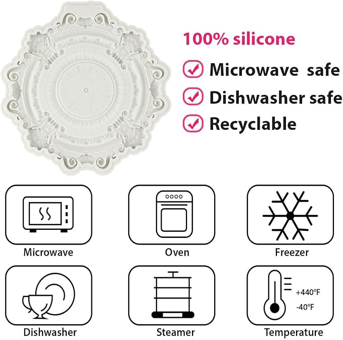 Baroque Fondant Molds Steampunk Clock Silicone Mold for Sugar Craft Cake Decorating Chocolate Cupcake Topper Candy Polymer Clay Gum Paste