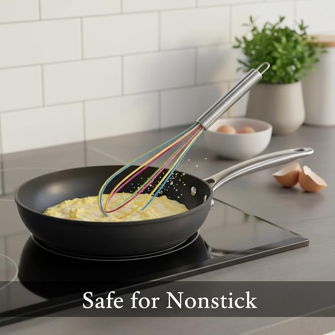 Nonstick Safe Mixing: 13-Inch Silicone Coated Wire Whisk with Stainless Steel Handle for Kitchen Cooking