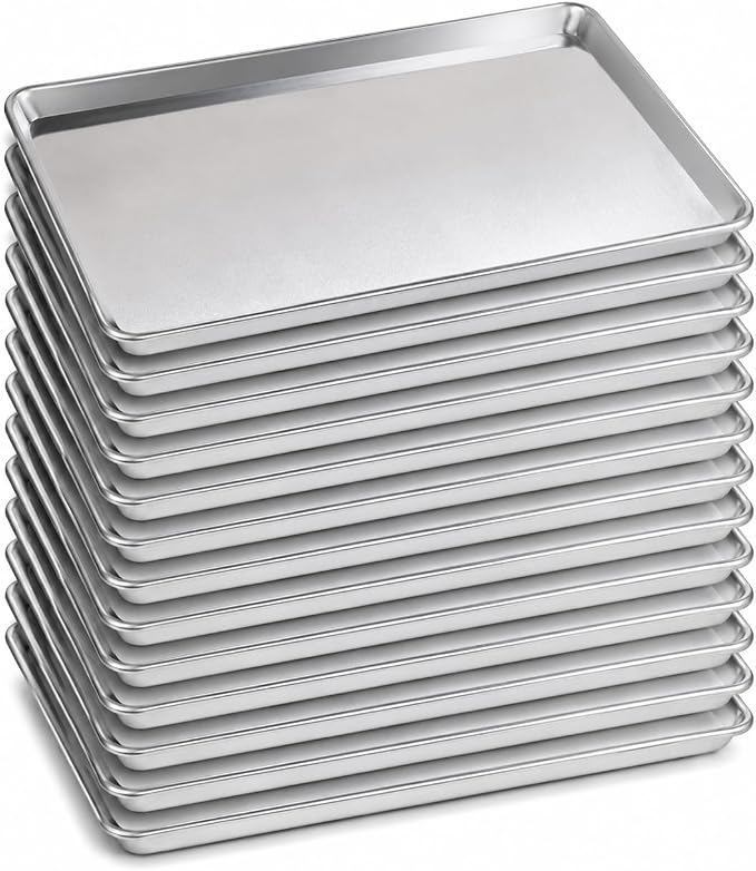 New Star Foodservice Heavy Duty 16-Gauge Aluminum Sheet Pan, 18 x 26 x 1 Inches, Pack of 12