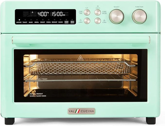 VAL CUCINA Retro 26.3 QT Infrared Heating Air Fryer Toaster Oven, Large Countertop Convection Oven 10-in-1 Combo, 6-Slice Toast, Enamel Baking Pan Easy Clean with Recipe Book