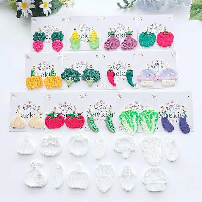 Xaekicr 13 Pcs Vegetable Polymer Clay Cutters - Miniature Food Shape Jewelry Making Tools for Earrings, Charms & DIY Crafts, Soft Clay Molds