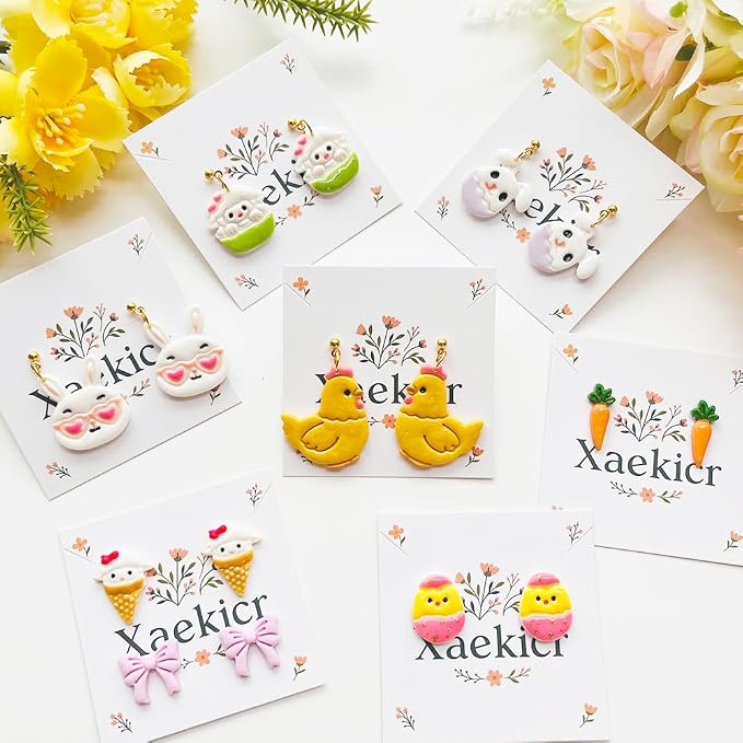 Easter Polymer Clay Cutters Set - 12pcs Sharp & Durable Bunny, Chick, Ice Cream & Egg Shapes for DIY Earring Jewelry Making, Soft Clay Crafts & Spring Holiday Supplies