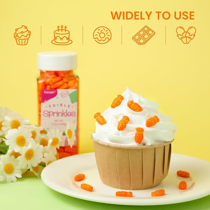 Carrot Sprinkles for Cake Decorations, 3.52oz Edible Carrot Cake Decorations, Easter Sprinkles for Cupcakes Topper Baking Cookies Spring Party Supplies Birthday Celebrations