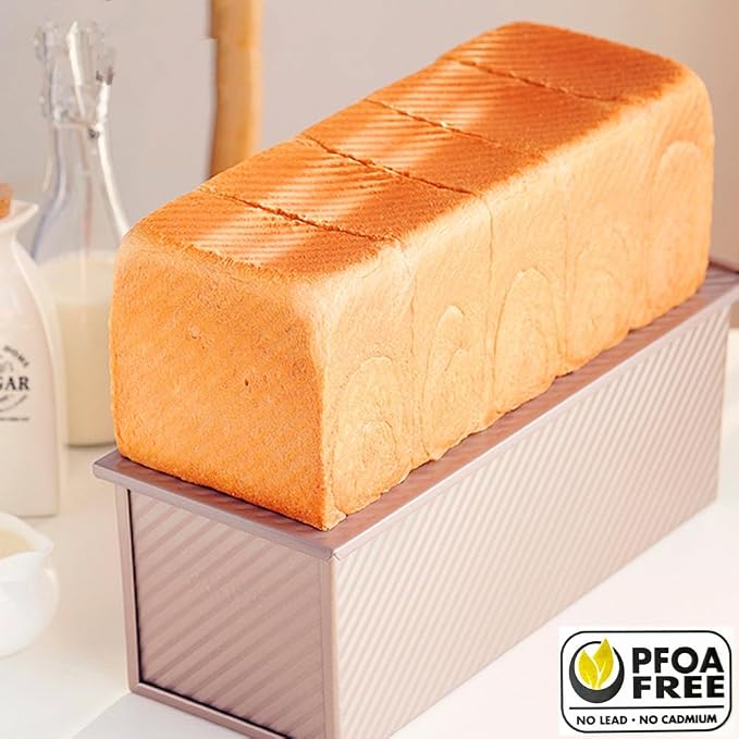 Pullman Loaf Pan with Lid Non-Stick Toast Mold Rectangle Corrugated Bread Cake Oblong Mould with Cover for Oven Baking (2.2Lb Dough Capacity)