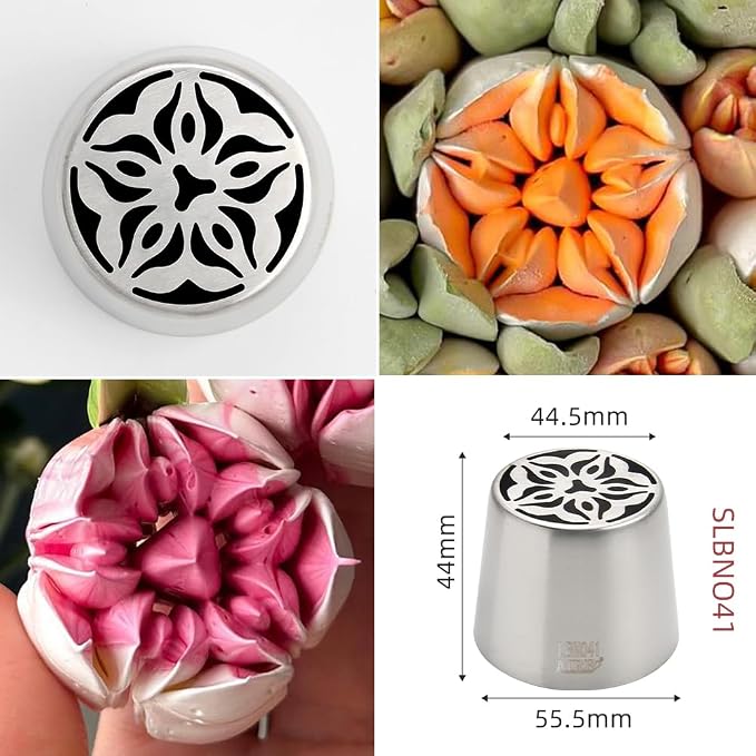 8 Pieces Stainless Steel Extra Large Russian Tulip Icing Tips Kit, 6 Russian Cupcake Dessert Marshmallow Piping Nozzle,1 Cleaning Brush,1 Medium Leaf Icing Tip for Cake Decorations,Pastry Baking Tools