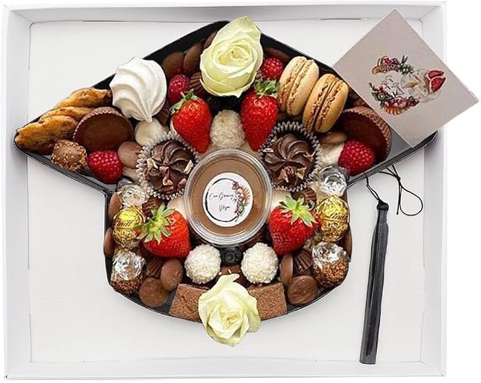 WENPACK 2025 Cardboard Grad Cap Shaped Charcuterie Mache Treat Packaging Strawberries Sweets Gift Box with Clear Lid (Black, Grad Cap)