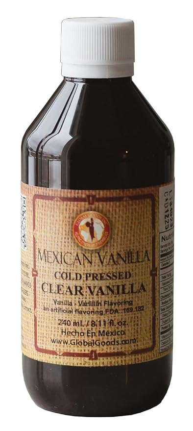 Pure Clear Mexican Vanilla Extract (8.12 fl oz) – Gluten-Free, Coumarin-Free Vanilla for Baking, Cakes, Cookies, Coffee & Desserts – Cold Pressed, Natural Vanilla