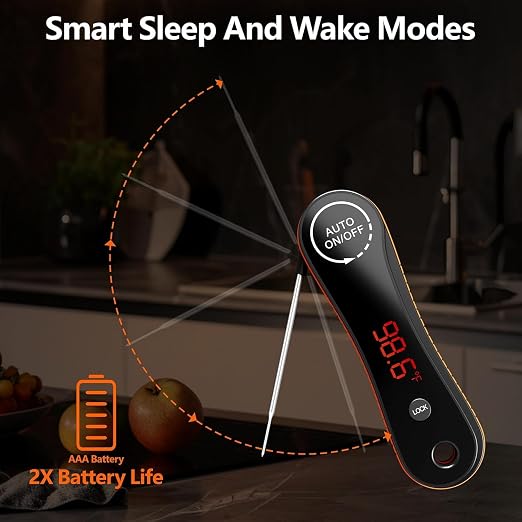 Paysean Meat Thermometer Digital Instant Read IP67 Waterproof for Cooking | Accurate Temperature Auto Rotating Backlit Display Ease Of Use for Grilling, BBQ, Candy