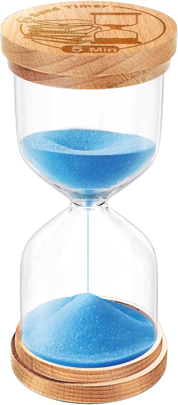CNCJ Hourglass Sand Timer 5 Minute, Blue Sand Clock Watch, Wooden Reloj De Arena 5 Minuto, Small Sandglass for Game Kitchen Classroom Office Desk Decor