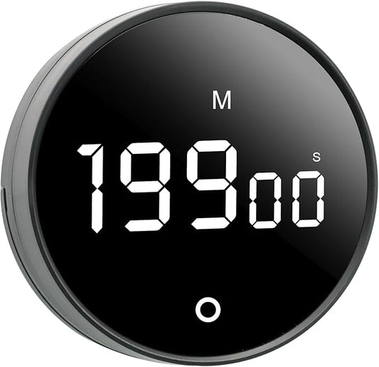 Digital Kitchen Timer - Magnetic 199-Minute Countdown Countup Timer with Large LED Display,Volume Adjustable, Visual timers for Cooking,Gym,Meeting,Classroom,Study,Work,Outdoor Activities,Black