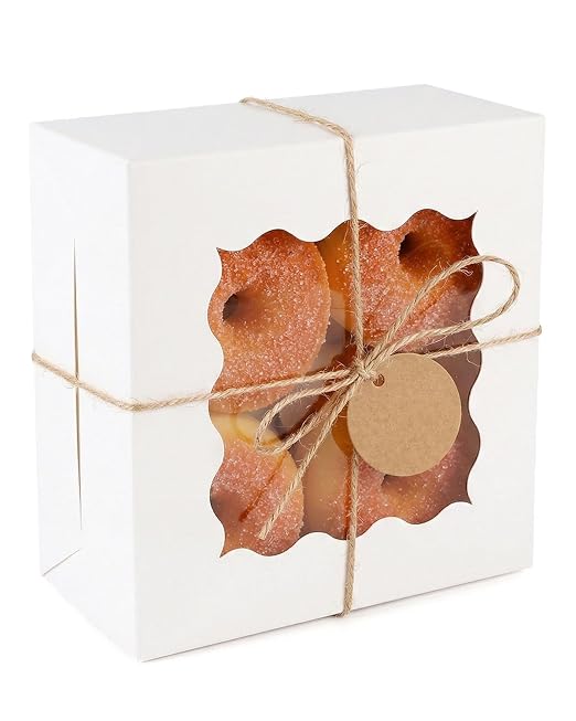 Bakepacker 240pcs White Cookie Boxes 6x6x3 inches Easy Assemble Macaroon Pastry Boxes Bakery Boxes with Window for Bakery