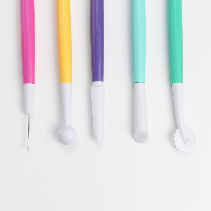 5-Piece Cake Decorating Sculpting Kit, DIY Fondant & Gum Paste Modeling Tools for Cake, Cookie Decorating, Includes 1 Ball Tool, 1 Rolling Pin, 1 Smoother, 1 Cutter, 1 Veining Tool
